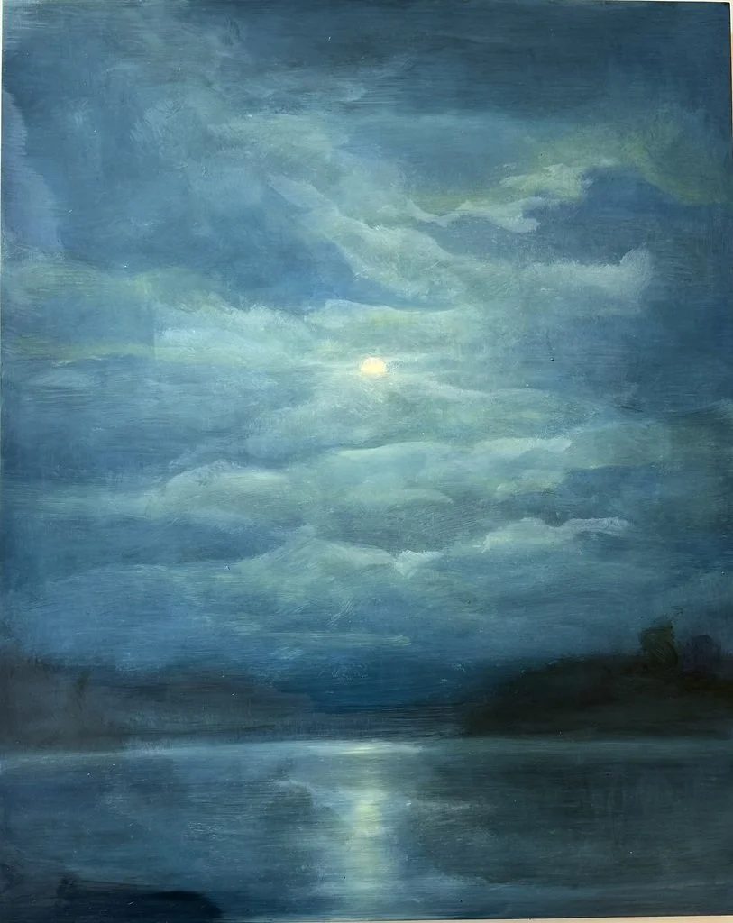 Domenica Brockman, Moonlight, Lake Rideau, 20" x 16", oil on panel, 2024