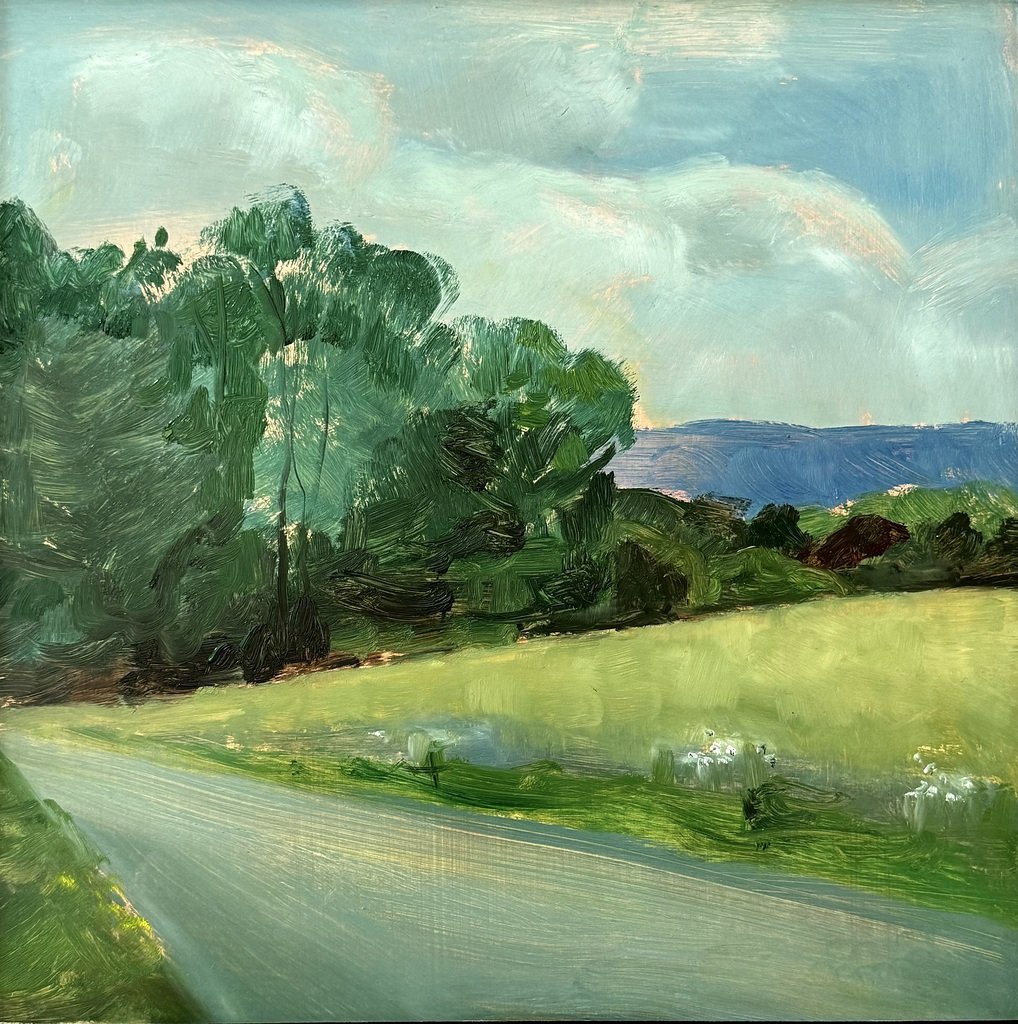 Domenica Brockman, Summer Afternoon, Trumansburg, 12" x 12", oil on panel, 2024