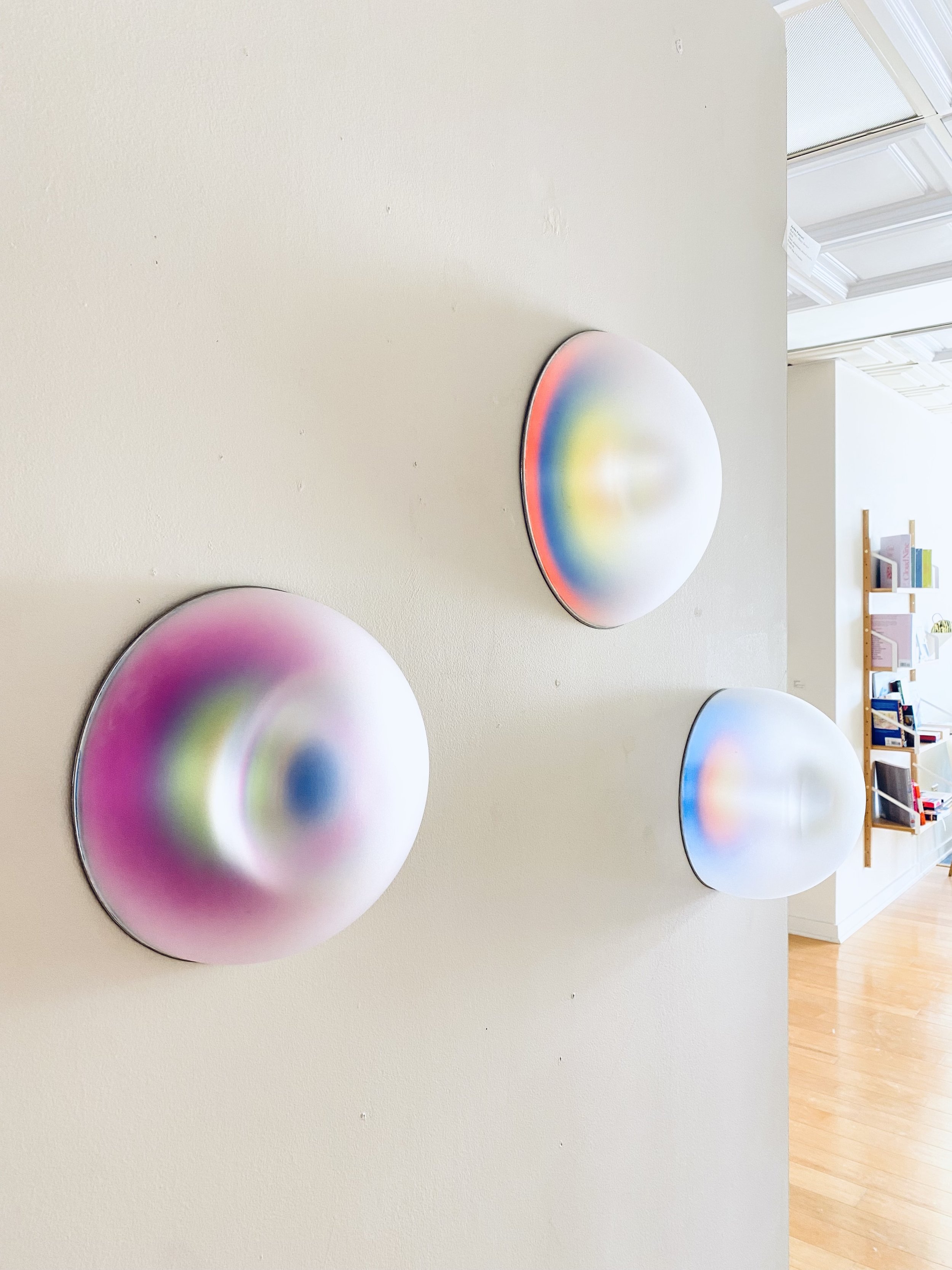 Installation of Blue Dot (left), Red Dot (middle) and Yellow Dot (right) from the Hazy Series