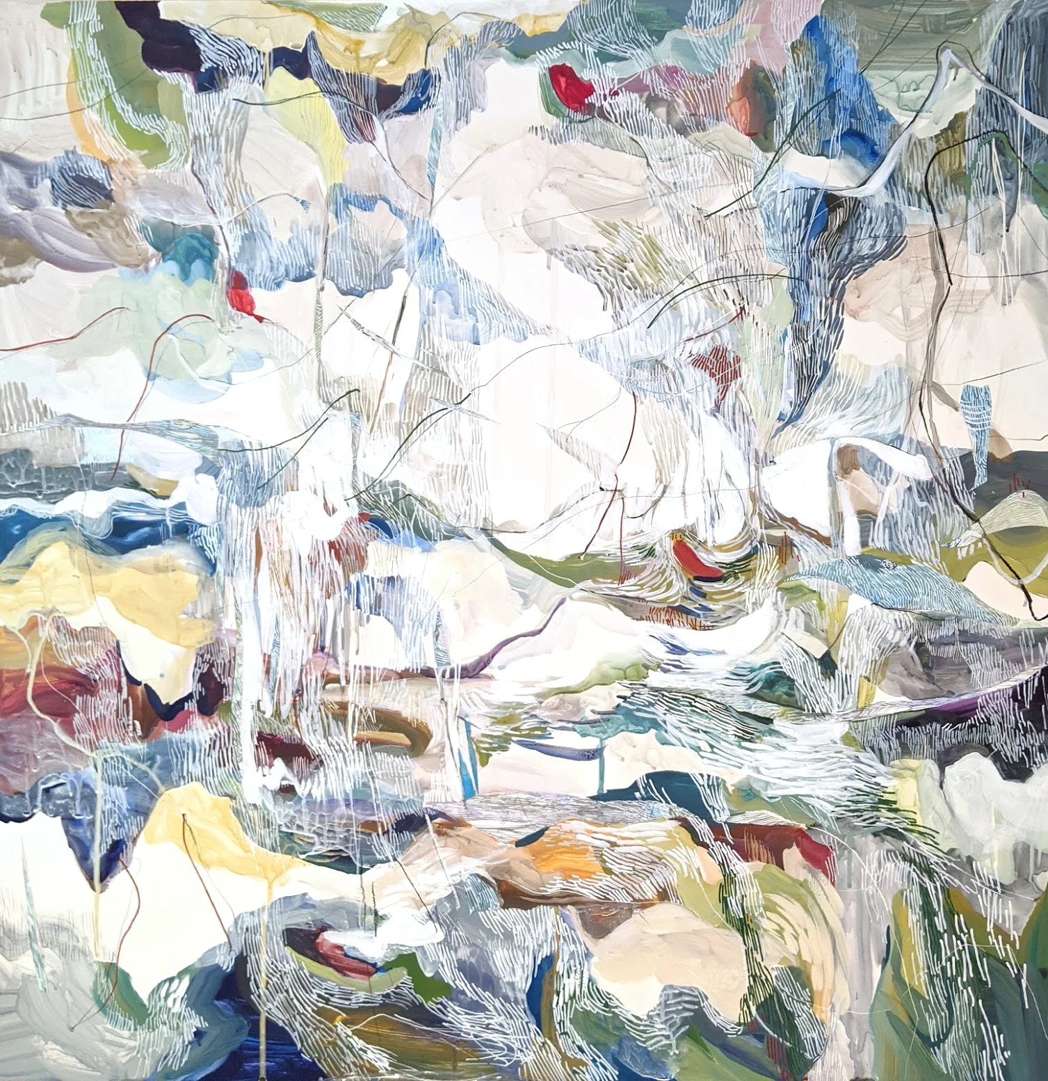 Masha Ryskin, Spilling Out, 24" x 24", mixed media on panel, 2026