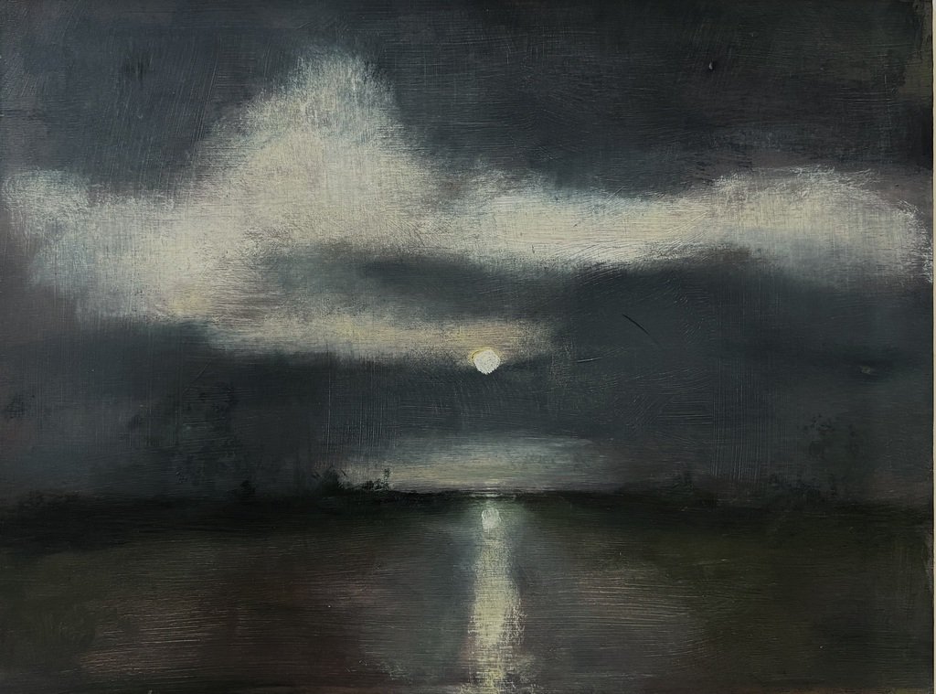 Domenica Brockman, Violet Moonrise, 12" x 16", oil on panel, 2024