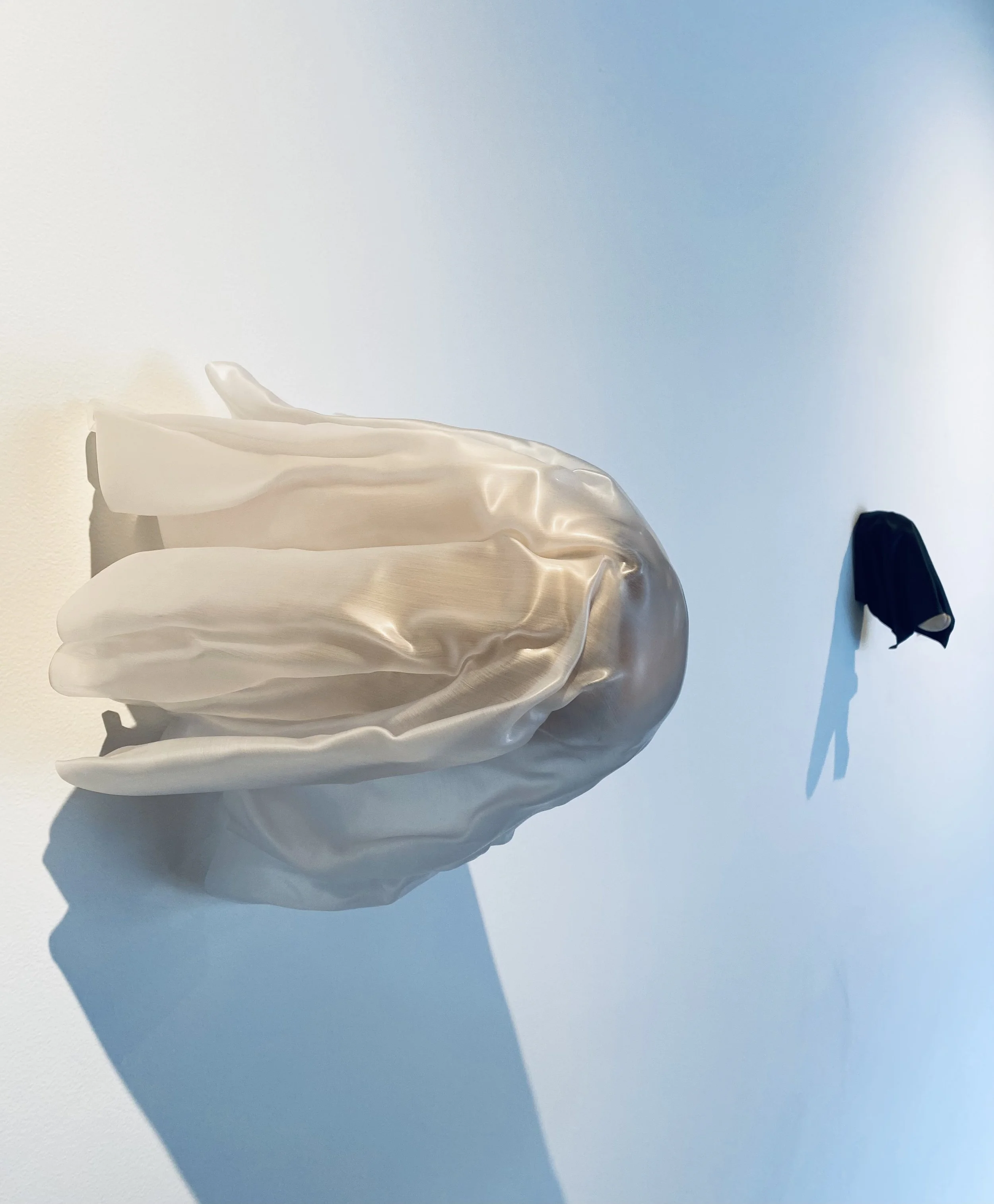 Jude Lewis, Untitled #6, 14” W x 16” H x 15” D, basswood, shaped acrylic;
Untitled #8, 4” W x 8.5” H x 5.5” D; basswood, dye, shaped kydex