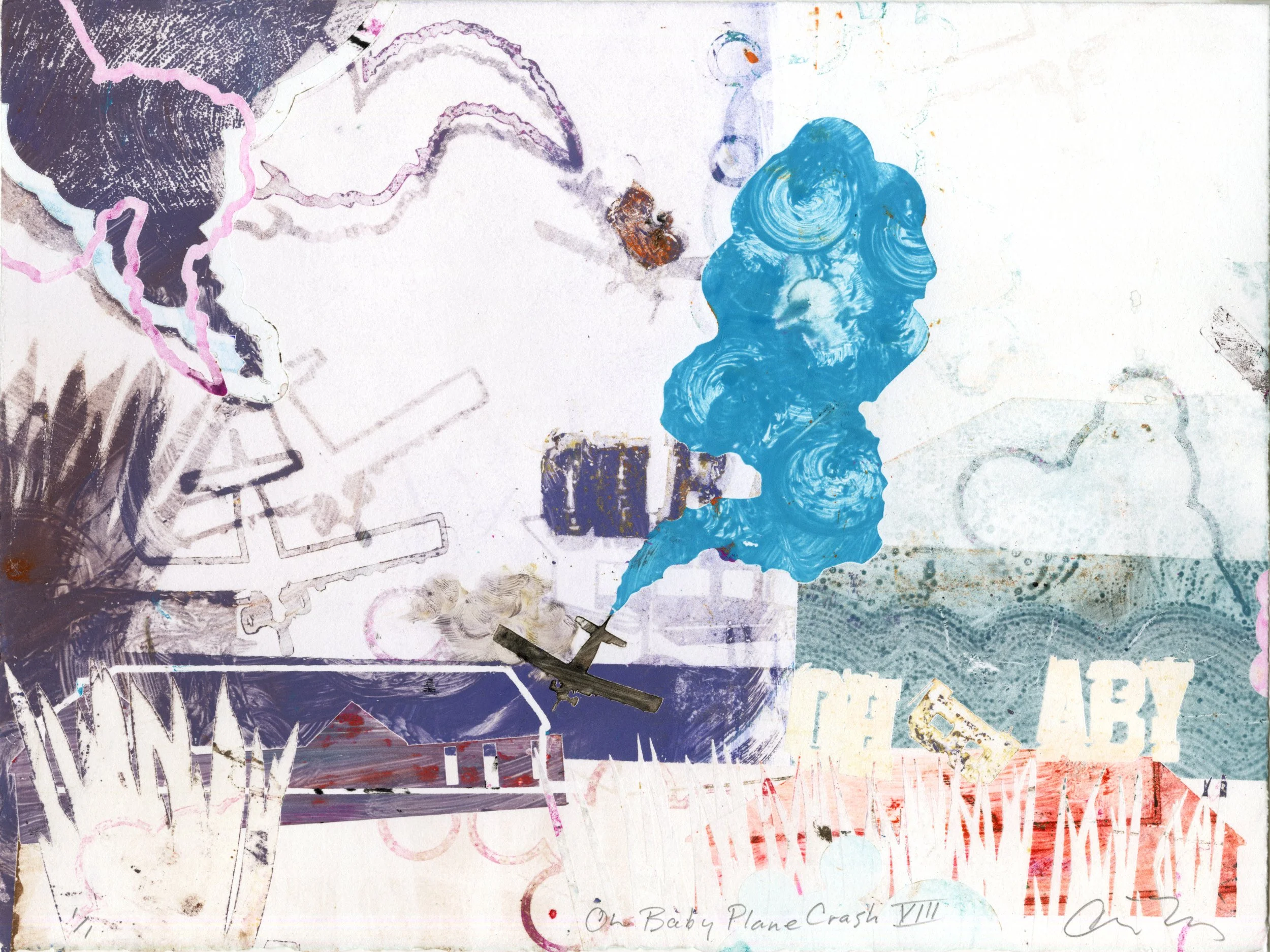 Craig Mains, Oh Baby Plane Crash VIII, 18" x 24", Monotype, 2024
