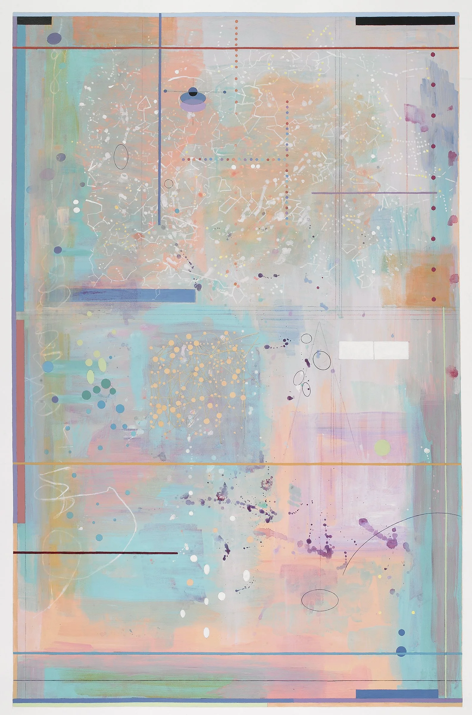 Origin Story, 46" x 32" (framed), acrylic and pencil on paper, 2022