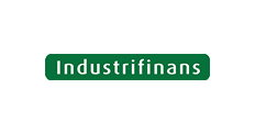 Skilt med teksten 'Industrifinans' på svart bakgrunn.