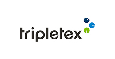 Logo av Tripletex med svart tekst og grønne og blå prikker.