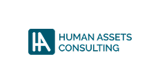Logo for Human Assets Consulting med blå tekst og ikon