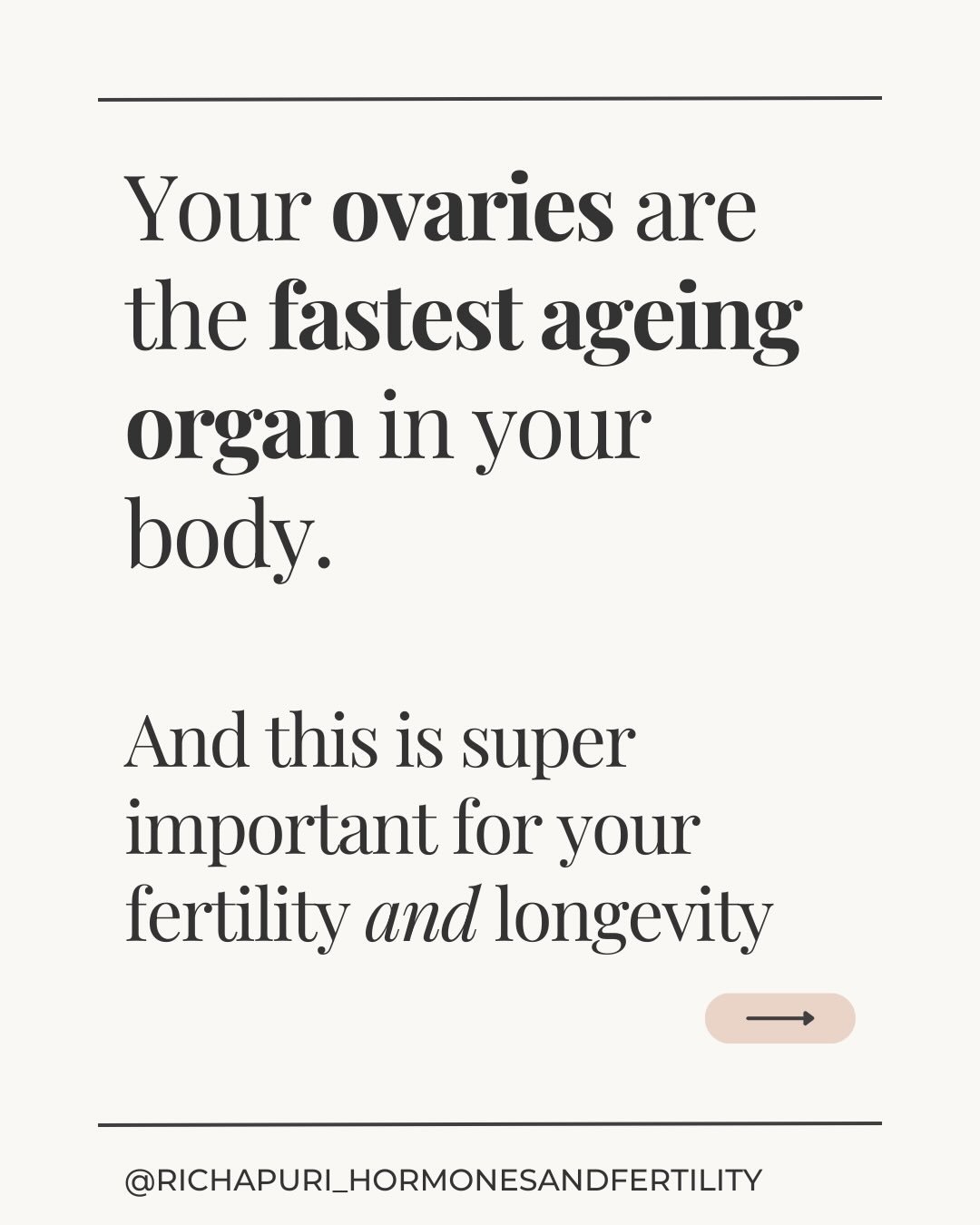 Your ovaries are the fastest ageing organ in your body &mdash; and that affects both fertility and long-term health. 🩷

The good news? Egg health isn&rsquo;t fixed. It responds to nutrition, sleep, stress, and lifestyle choices. 

Supporting your ov