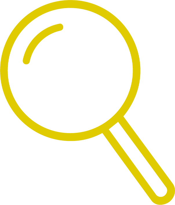 Yellow magnifying glass icon on a black background