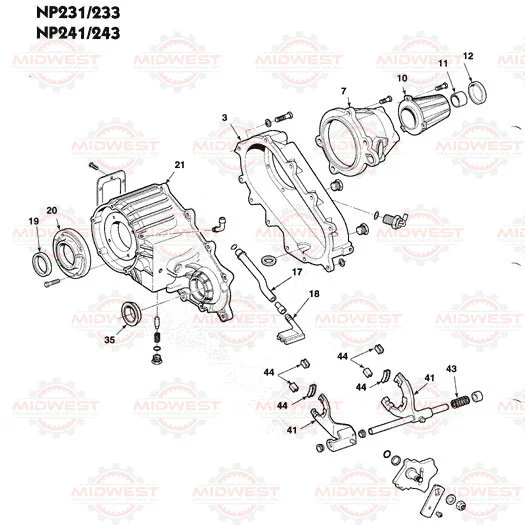 Parts Illustration NP231, NP233, NP241 and NP243 Transfer Case
