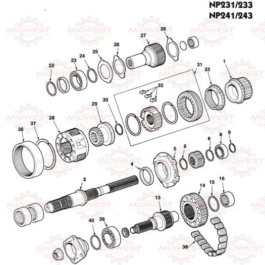 Parts Illustration NP231, NP233, NP241 and NP243 Transfer Case
