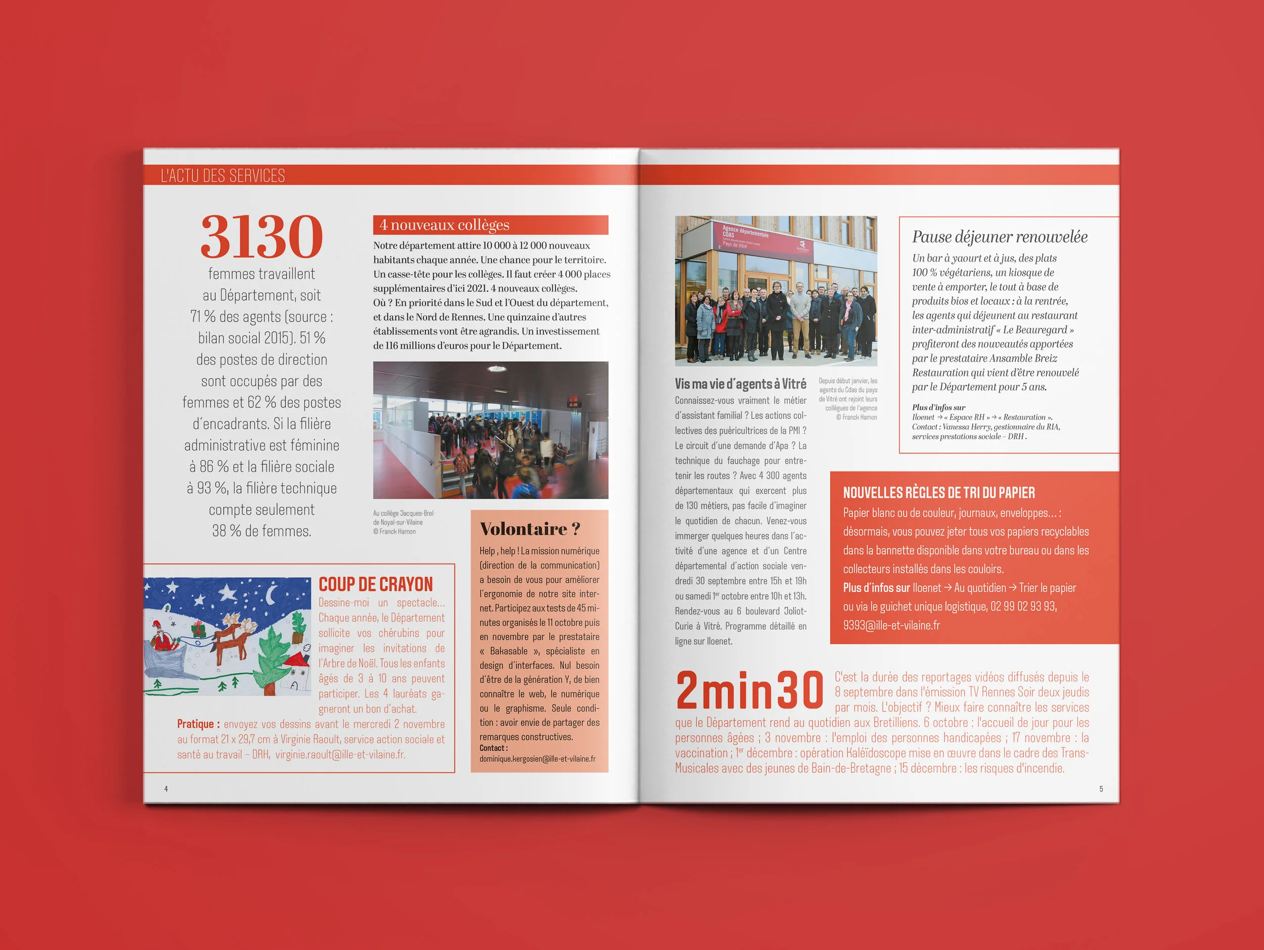 Pour ce trimestriel, j’ai choisi d’appliquer une couleur majeure par numéro pour qu’il soit immédiatement reconnaissable, le rouge pour le premier numéro.