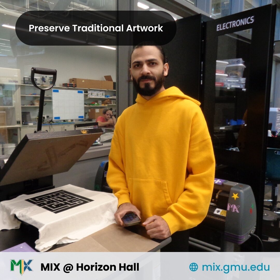 Malik is bringing Arabic box-calligraphy to a new medium by using our heat press and vinyl cutter to create this custom t-shirt. @0xMALIK #makerspace #culture #art #tradition #artwork #vinylcutter #madeinthemix #arabic