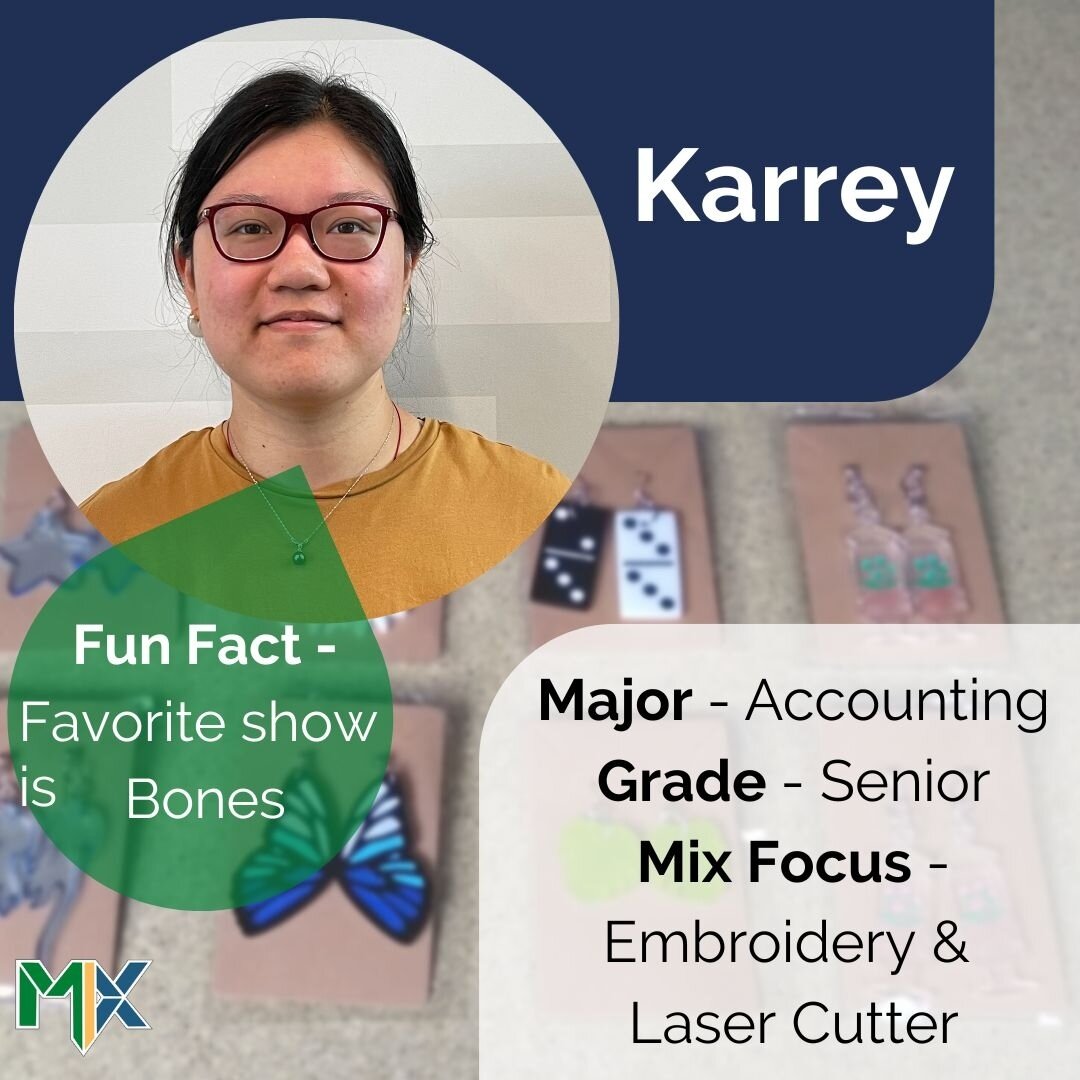 Meet our team member Karrey @the.rainbow.room ! You can find Karrey at the laser cutter making some new jewelry, printing a cute character on the 3d printers, or working on a new patch on the embroidery machines! 

#meettheteammonday #Monday #textile