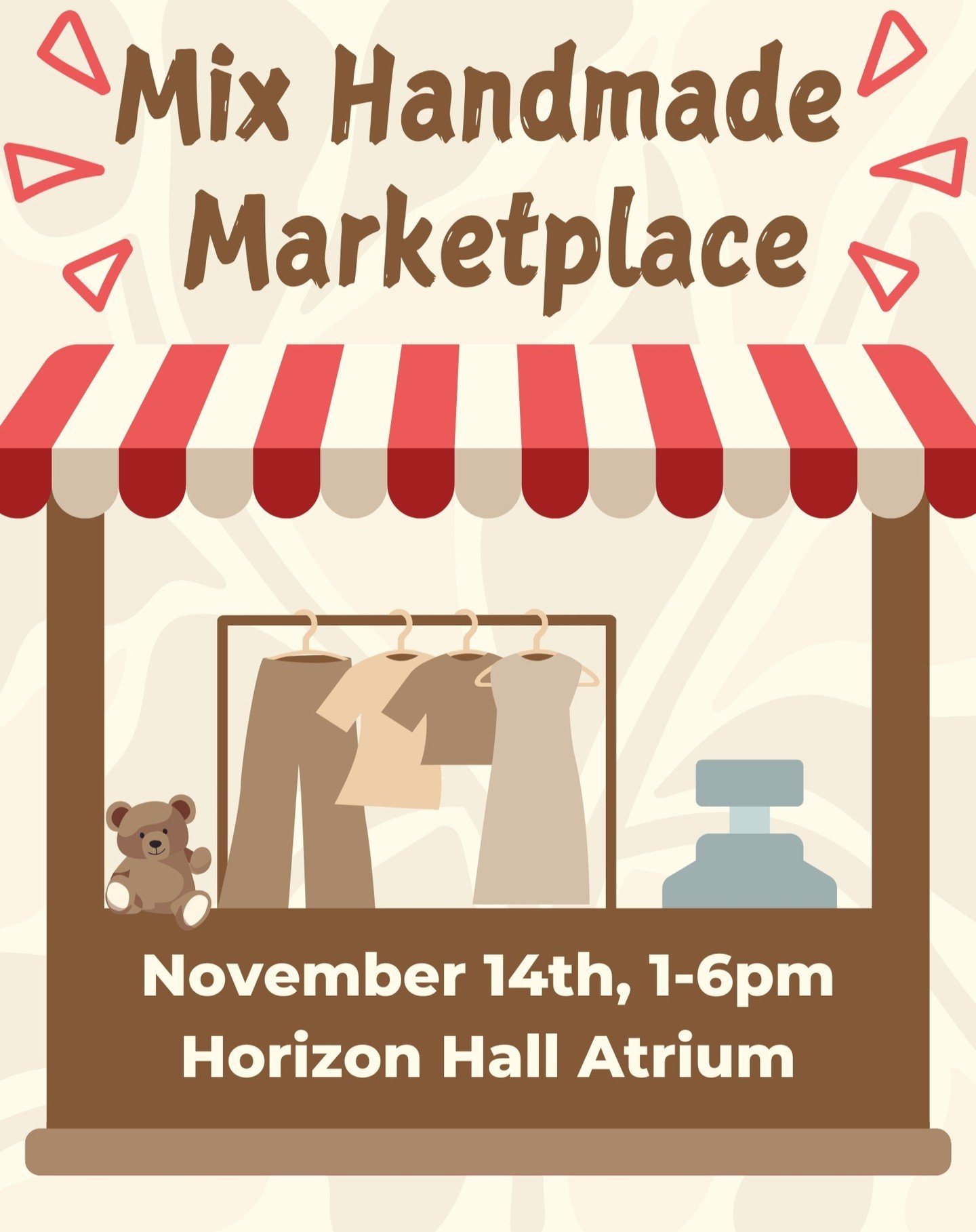 Applications are closed and impressed is an understatement! Applicants will hear back in the upcoming week. The Marketplace will take place in the Horizon Hall Atrium from 1-6pm, but setup starts from 12pm. We're stoked to host another round of talen
