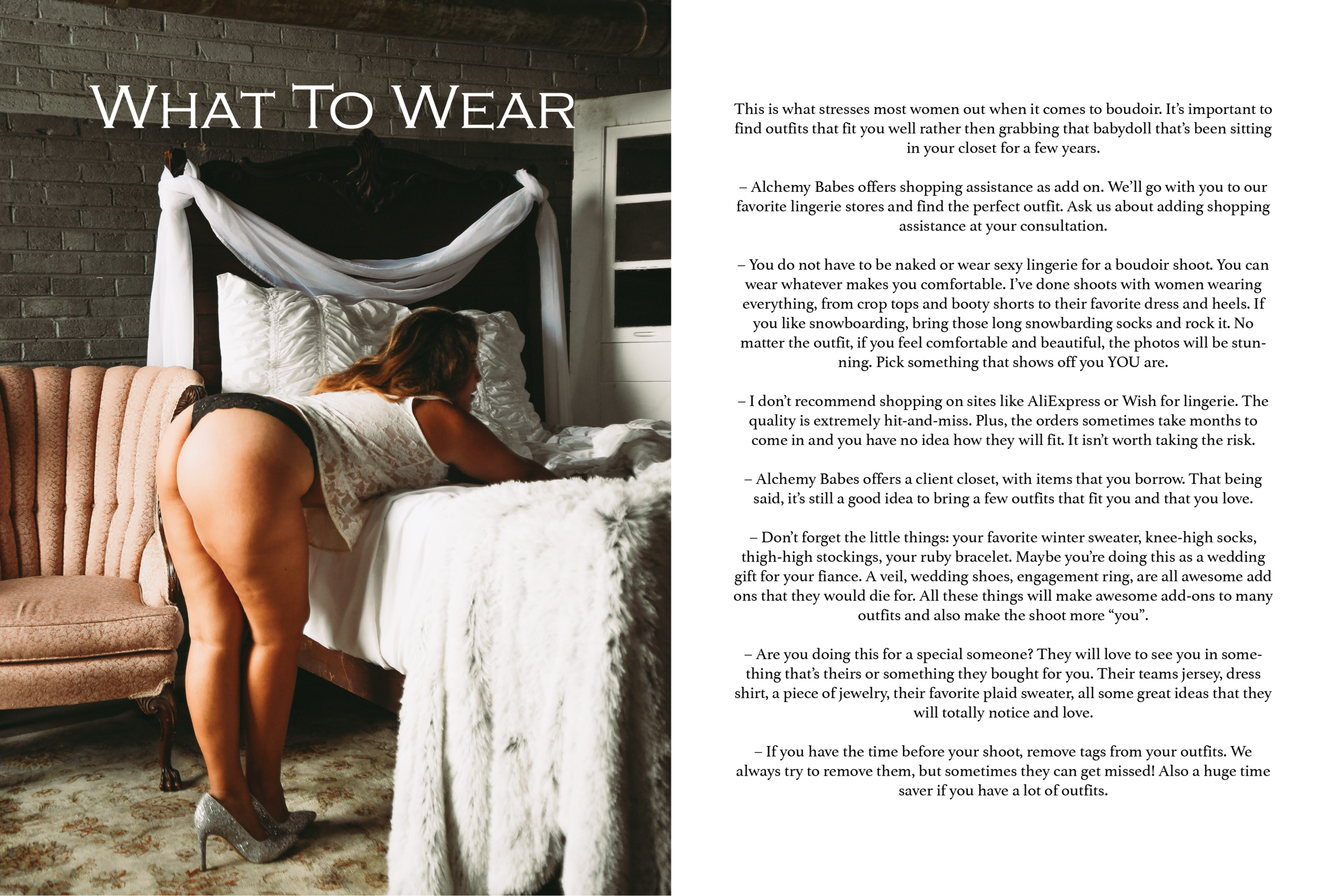 Click on this image to see our boudoir outfit inspiration board.