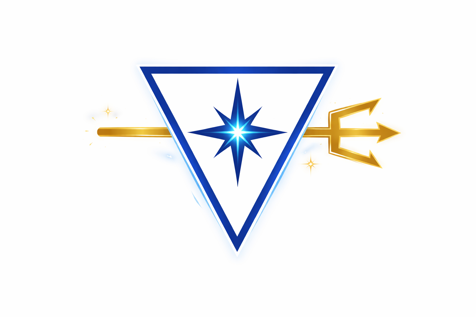 Golden trident and glowing star logo.png