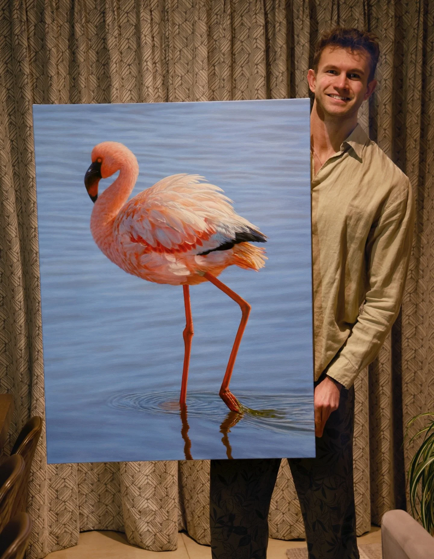 Pretty proud of this one 😊🦩👨🏼&zwj;🎨 🖼️ 

Definitely the hardest thing I&rsquo;ve ever tried to paint!

#OilPainting #Artist #WildlifeArt