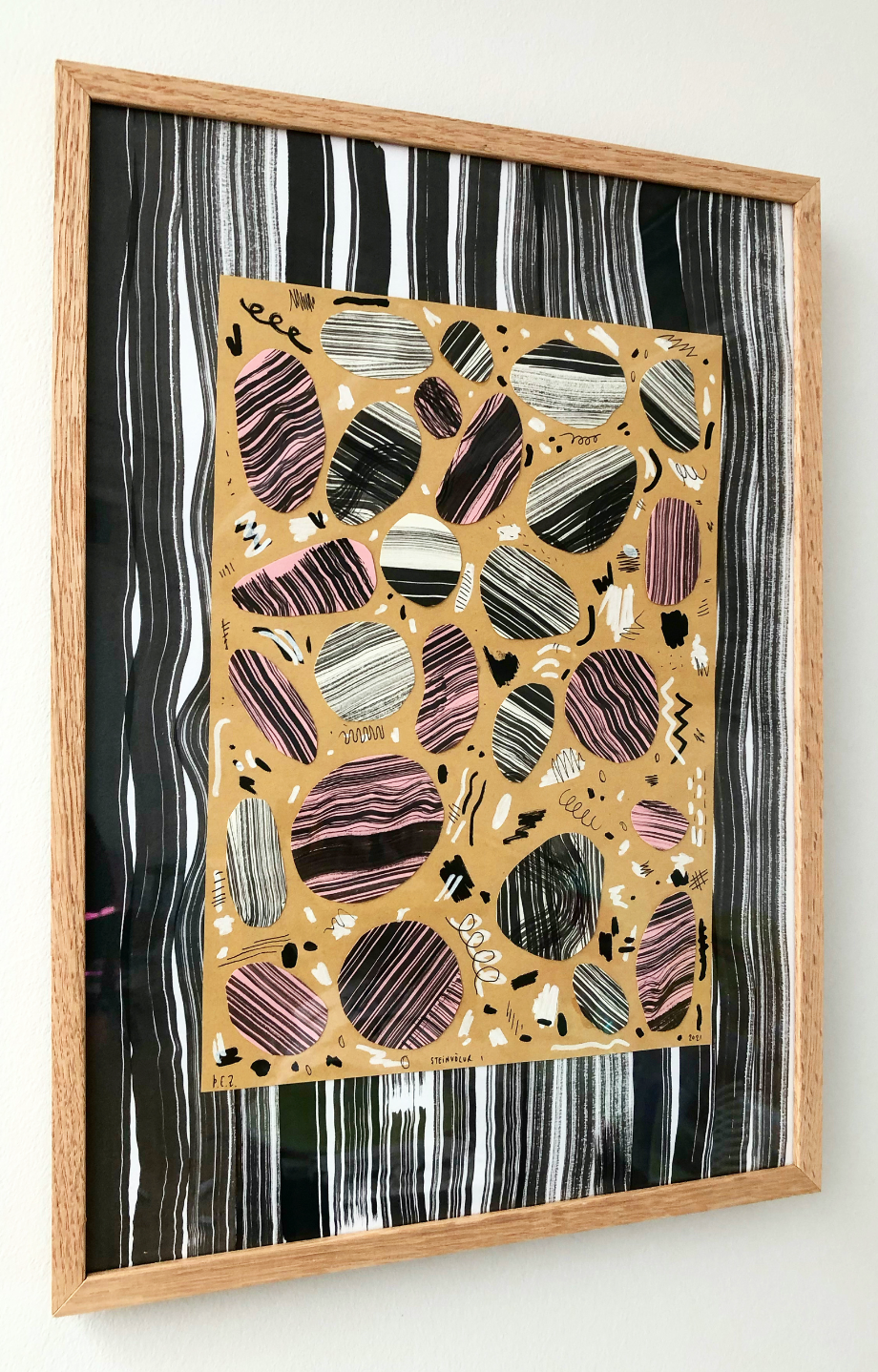 Pebbles I - 

2021,

30cm x 40cm,

Ink, pen and collage on paper - 

55.000kr