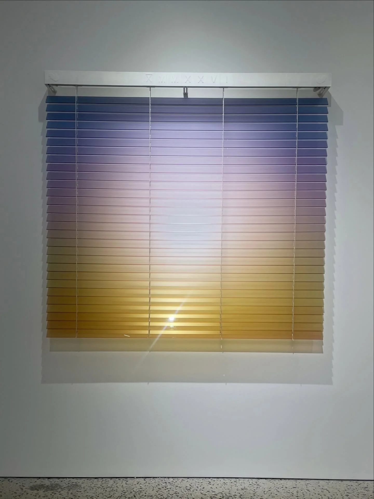 Forecast: X̅MMXXVI
Dimensions: 1410mm x 1330mm x 50mm
Material: Acrylic glass, venetian blinds, UV print,&nbsp;3D printed tiles

Part of Domestic Sci-fi @bergcontemporary 

#contemporaryart #future #myndlist #art #blinds