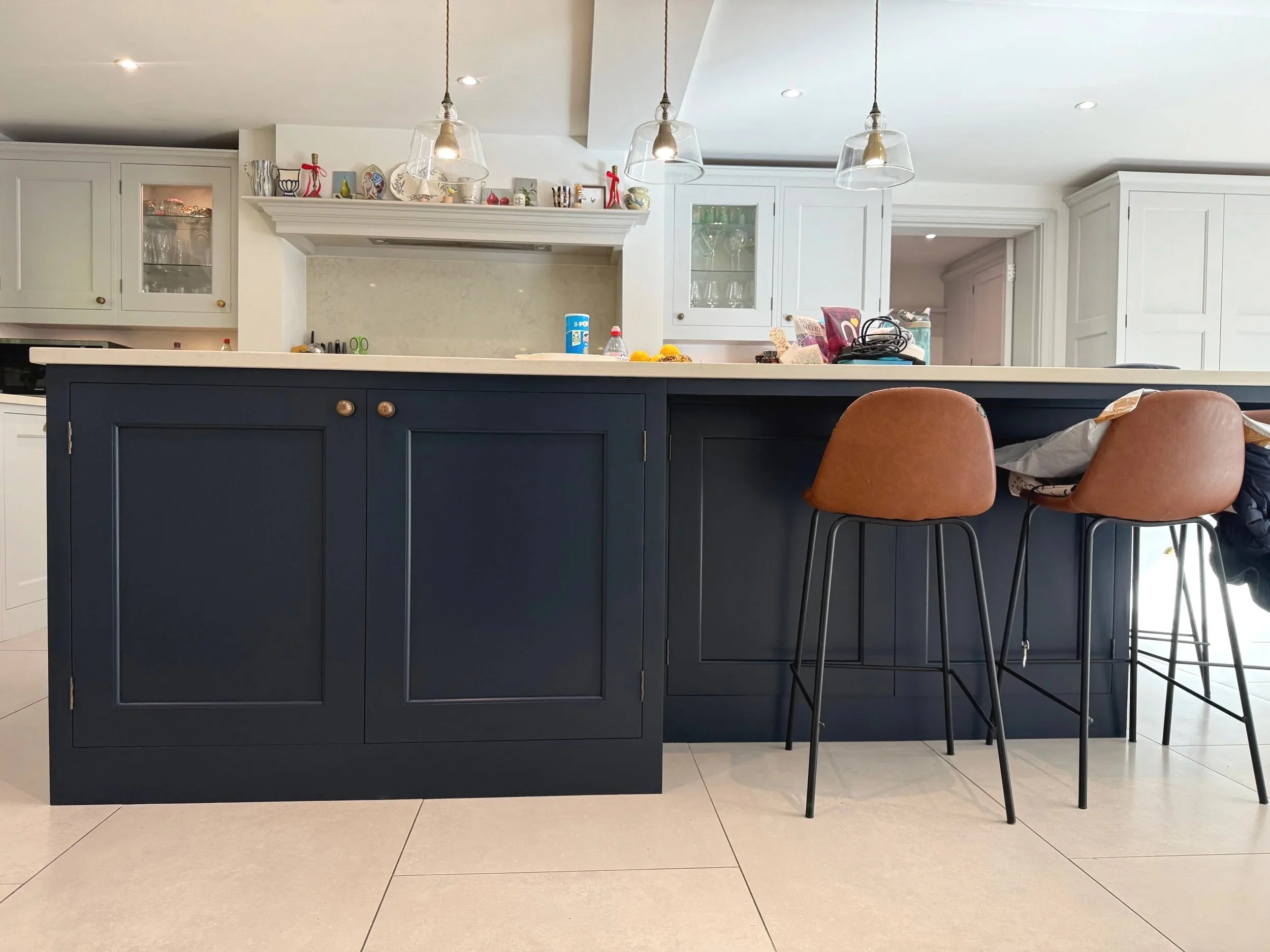 A kitchen island by Higham Furniture hand painted in Little Green 'Bassalt'