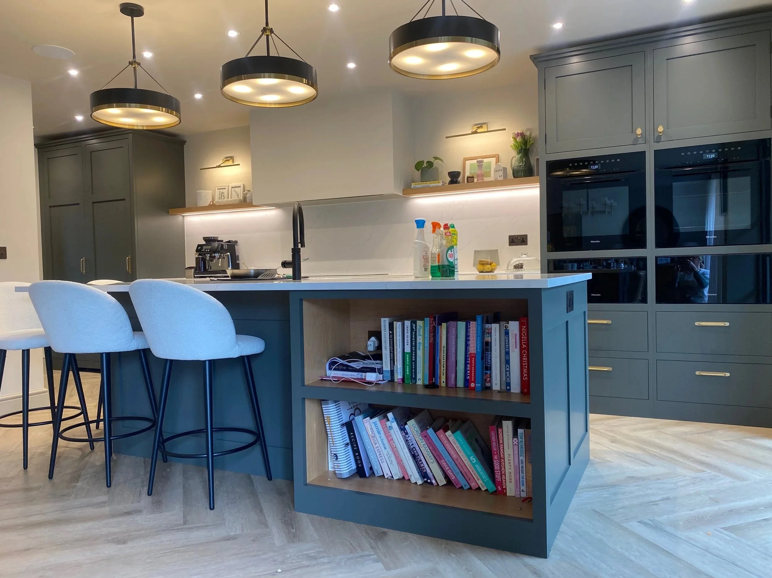 A beautiful kitchen by Higham Furniture hand painted in Little Greene "Livid' in Surrey