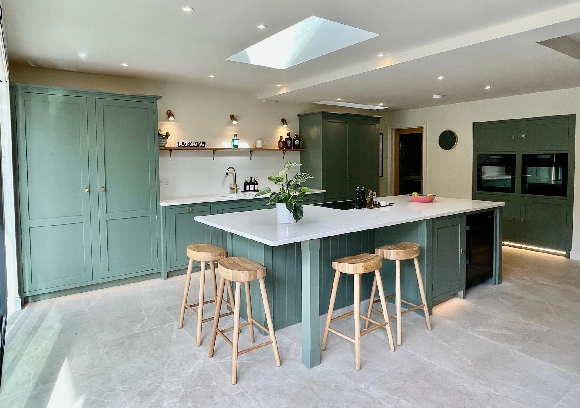 A Handmade Kitchen of Christchurch, hand painted in Farrow & Ball 'Green Smoke' in Send, Surrey