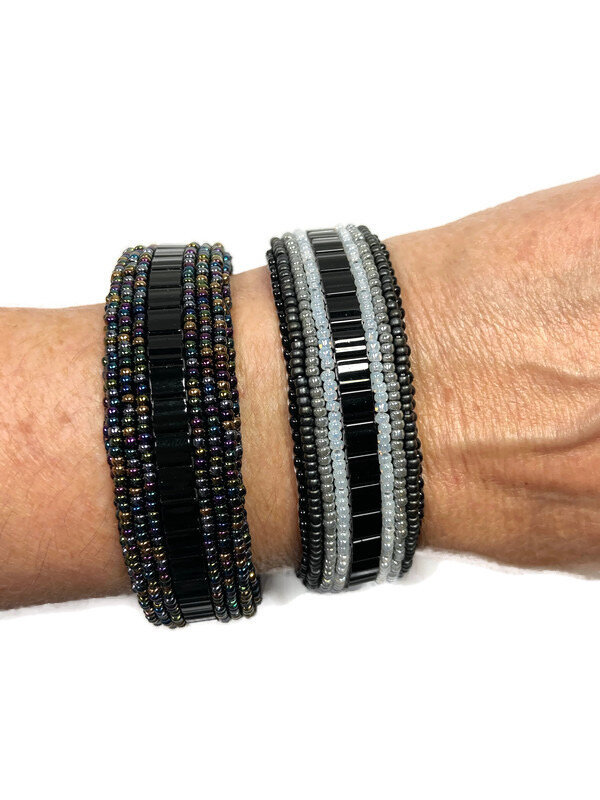 Narrow bead embroidered cuff bracelet — Megan display picture 1