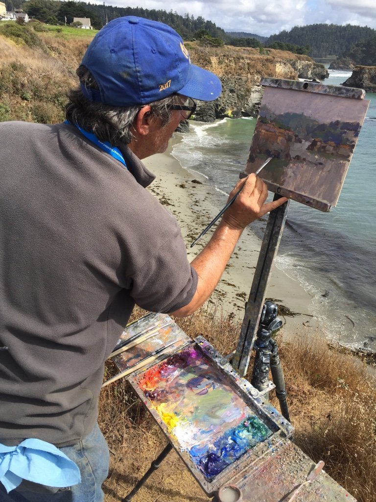 Artist during Plein Air Painting at Mendocino Open Paint Out 2023