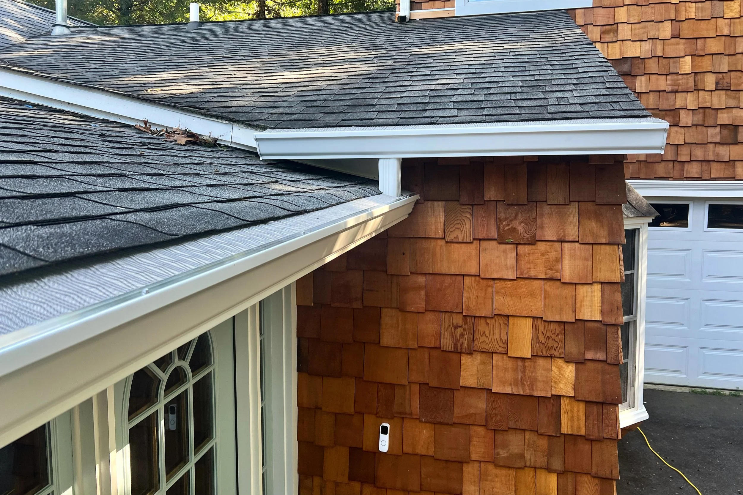 Completed gutter and LeafBlaster Pro stainless steel micromesh gutter guards in Biltmore Forest, NC