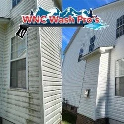 Composite image showing a house before and after cleaning, emphasizing siding transformation.