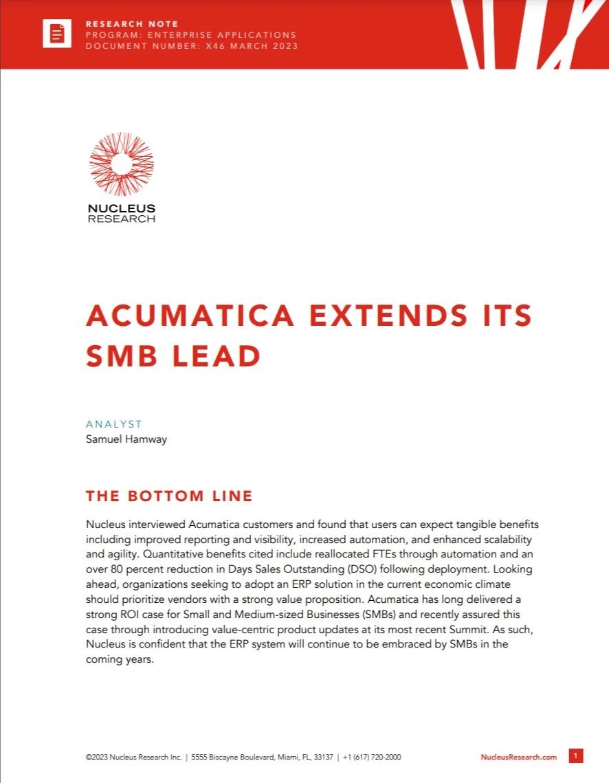 Acumatica Built for SMBs - 2023 Nucleus Report — Hudson River Computing Inc