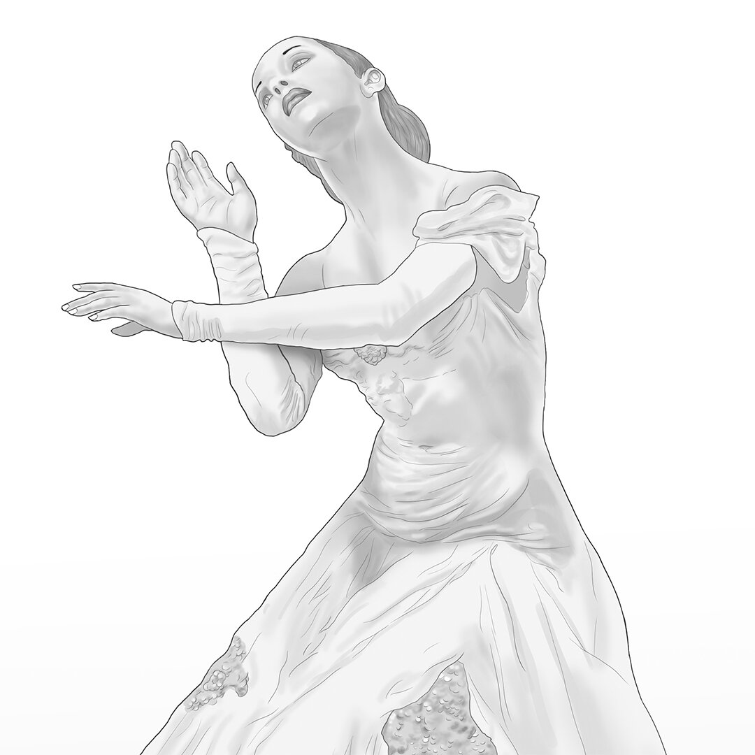  Janet Collins pictured in a dance pose.  Illustrated by Daniel J. Middleton  