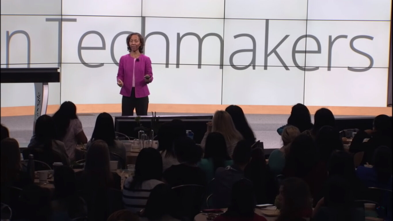  Marian giving a keynote speech at the Women Techmakers Mountain View Summit in 2017. Photo courtesy Google. 