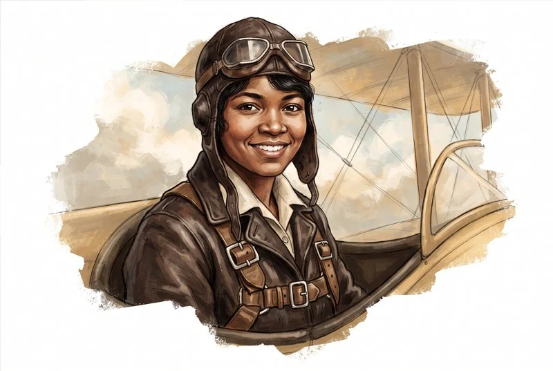Black American female pilot in the early 20th century.