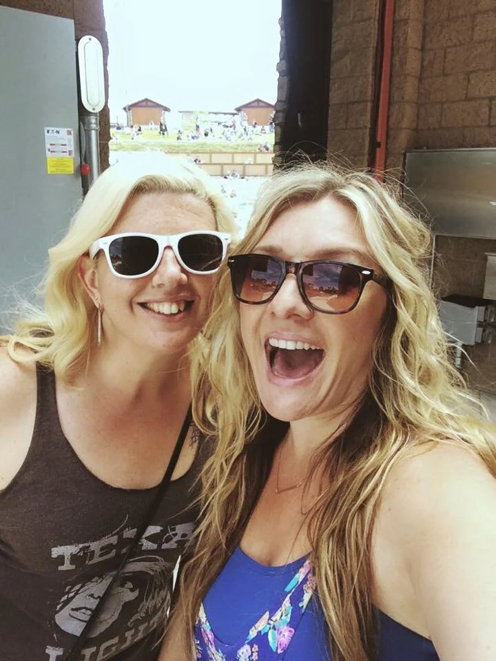Backstage at Vina Robles Ampitheater, singing with Moonshiner Collective, with Suzanne Schonig, from Krush 92.5.