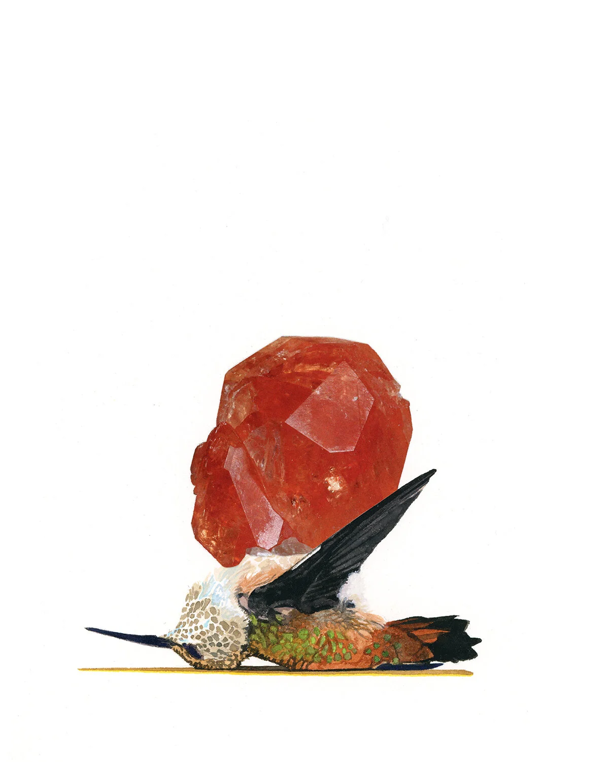 Grounded Jewel Ruby 2019 Watercolor and collage on paper 10x8 inches
