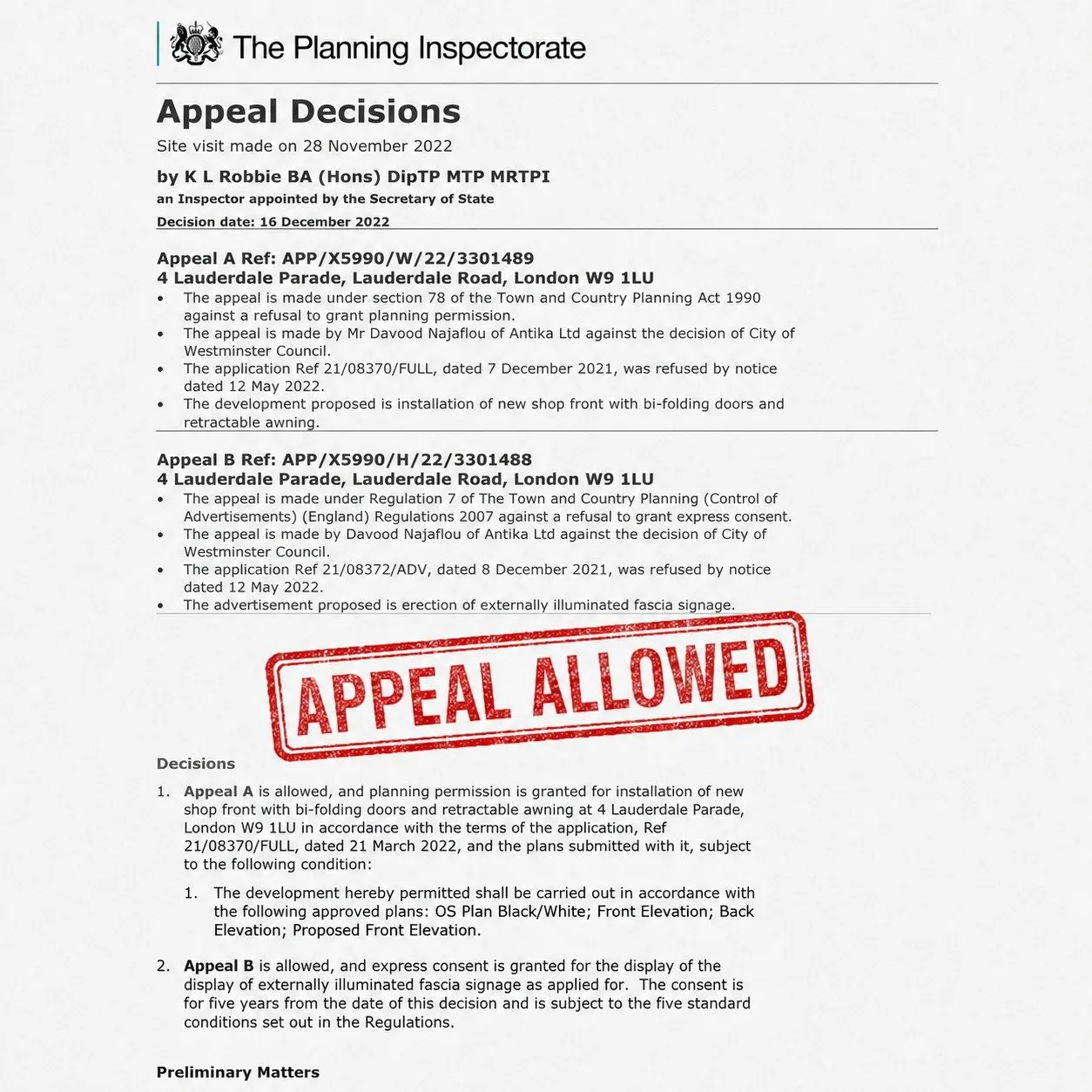 A throwback to one of our enforcement cases from a few years ago.

We were instructed on a Westminster shopfront matter where unauthorised shopfront and signage works had been carried out within a Conservation Area and the Council had raised enforcem