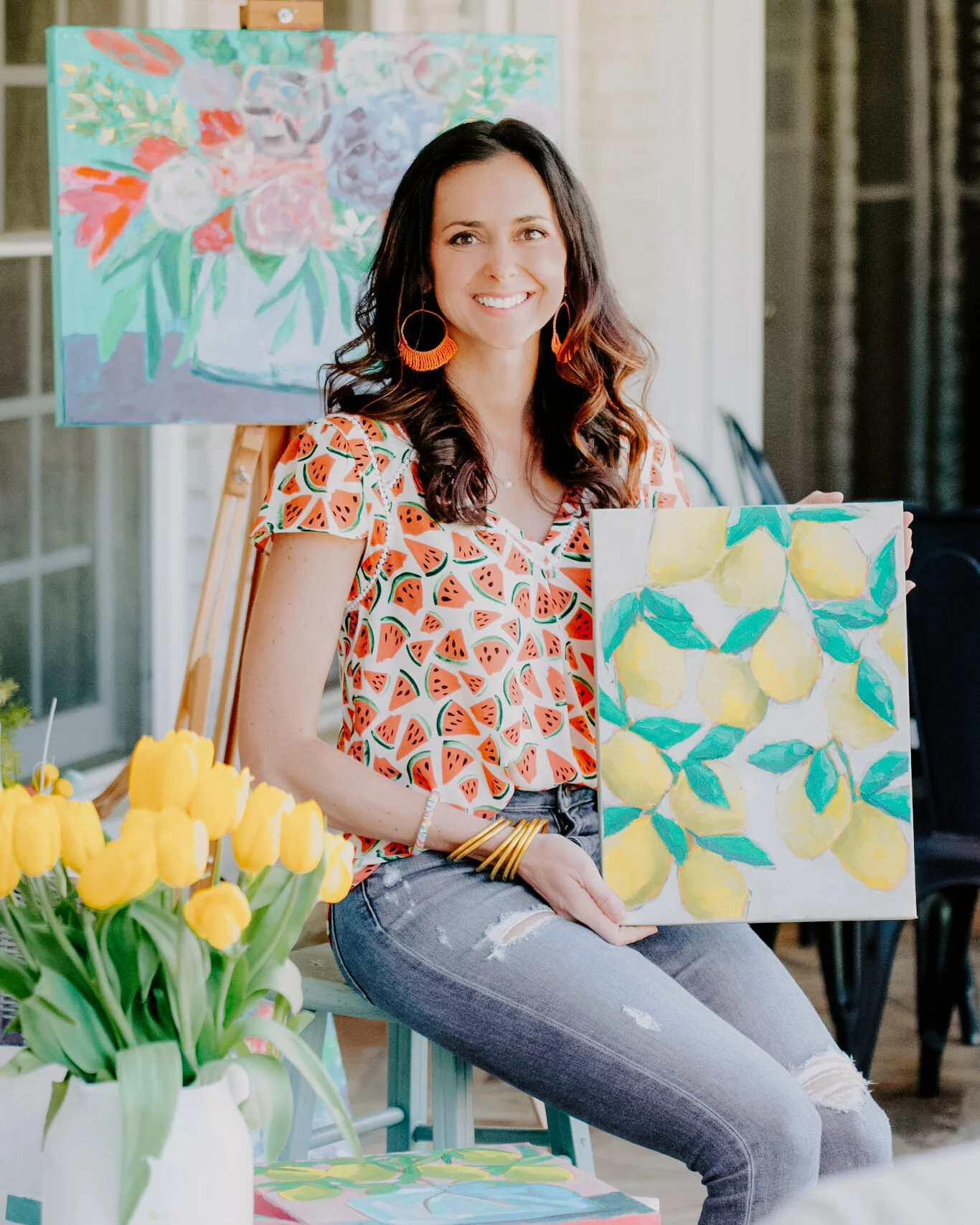 Abby and her paintings