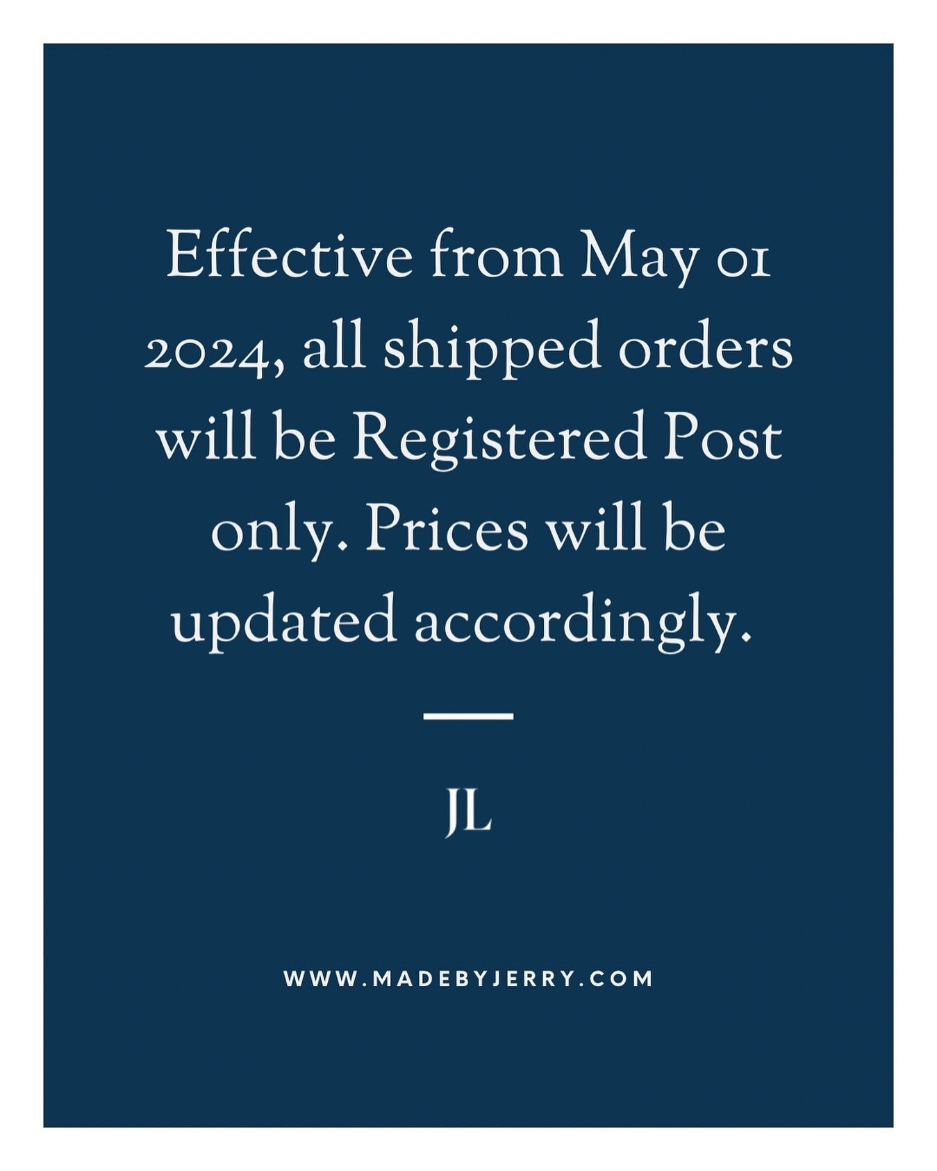 Hi guys. Short update today which is to let you know I am changing to only using Registered Post as a shipping option for orders through the site and made directly going forward. While I know this costs more &mdash; and I&rsquo;ll continue to offer f