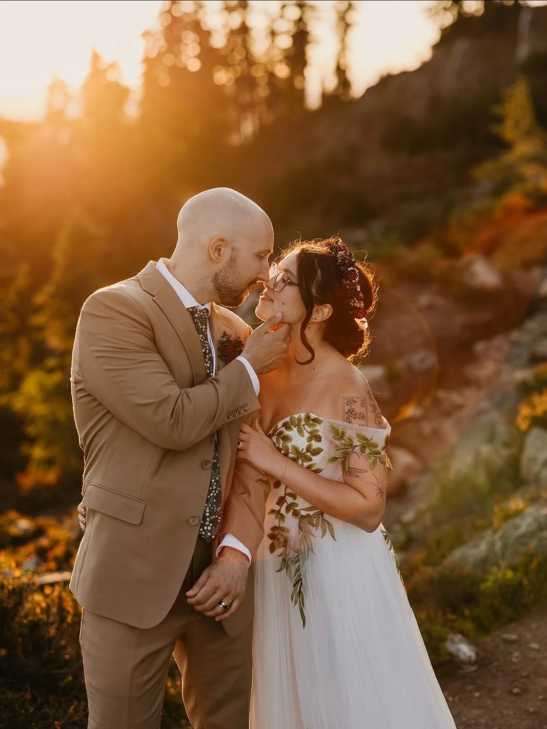 Katie + Jimmy's Mt Baker Wilderness escape, summer 2025. Their elopement was a dreamy, old-school romance. With just the couple, their photographers, and the wild surroundings of the MBW. Katie's makeup was effortless yet radiant, complemented by a d