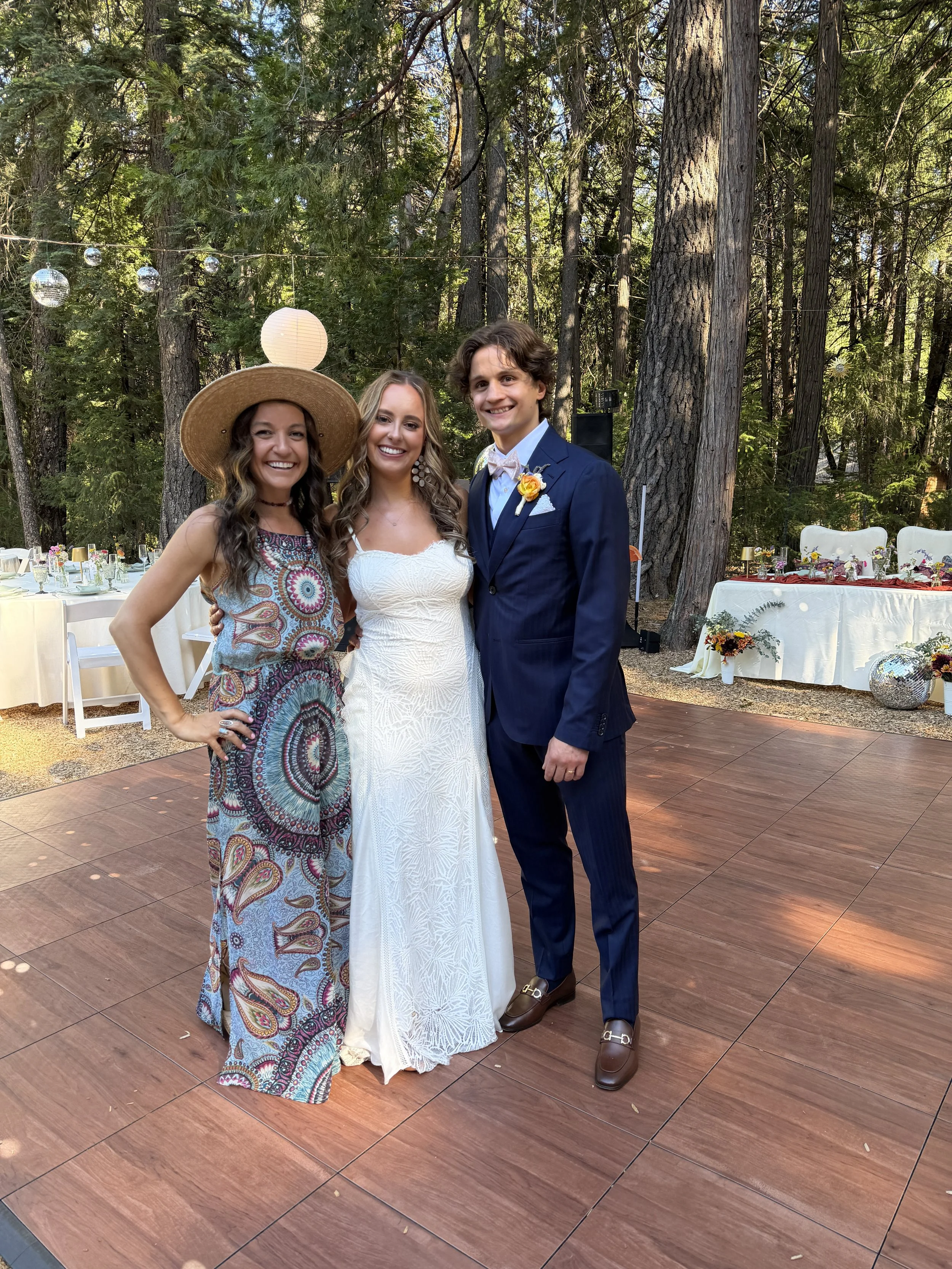 Boho wedding couple with Nevada City wedding planner