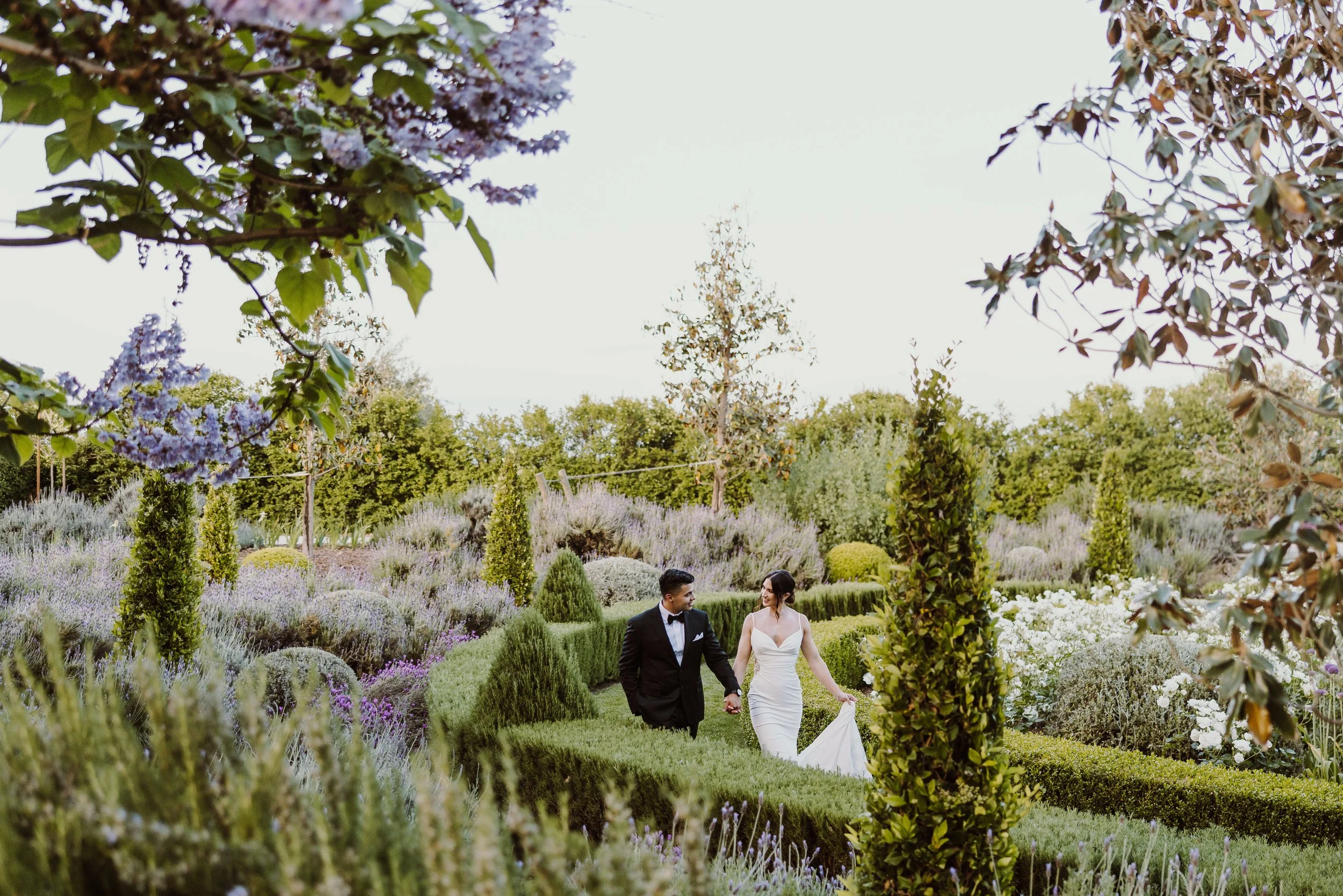 Couple exploring the gardens at Park Winters Wedding venue