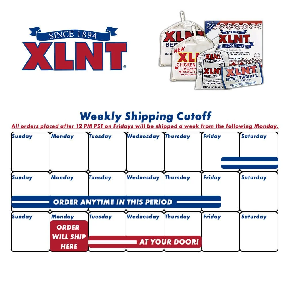 XLNT Foods Online Store Shipping Cutoff Dates
