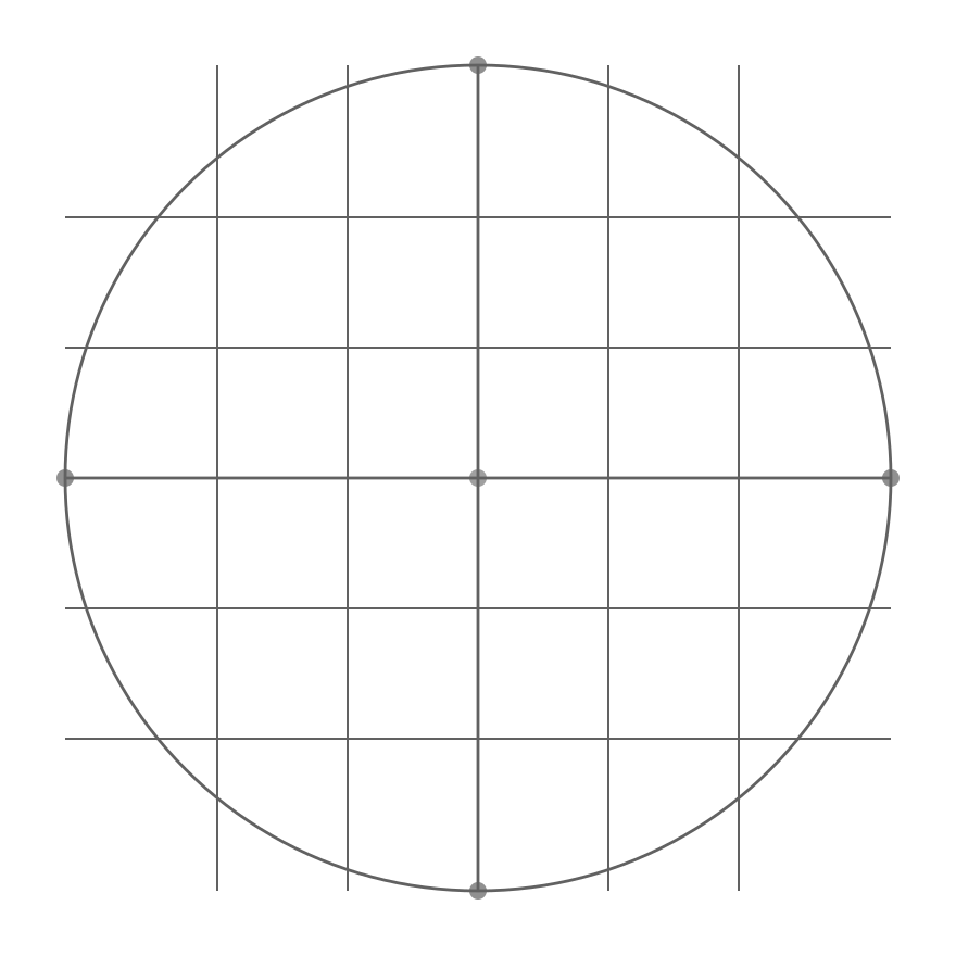 Geometric drawing of an outline square with sections divided by vertical, horizontal, and half circle lines.