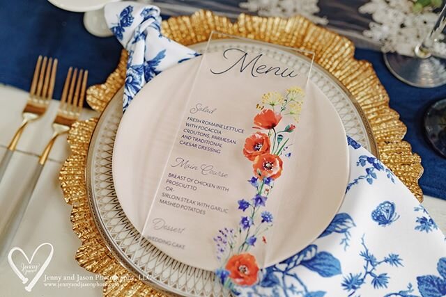 One of my favorite menus from 2019! Full color printing on acrylic. Planning by the amazing @detailsindy  Photography: jennyandjasonphoto
