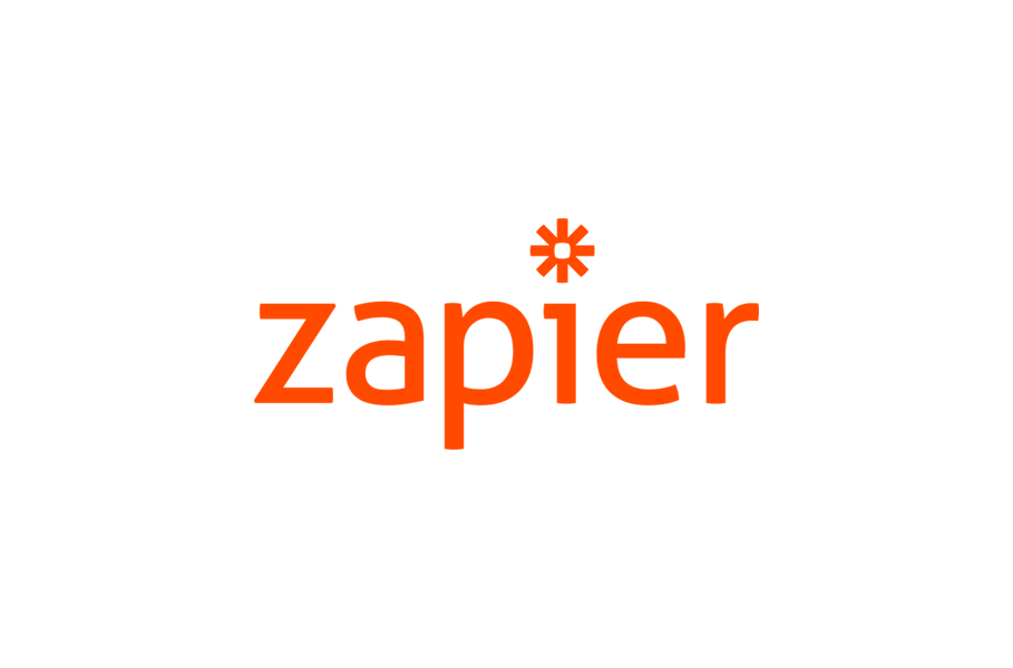 The word 'Zapier' in orange lowercase letters with an asterisk above the 'i' on a white background.