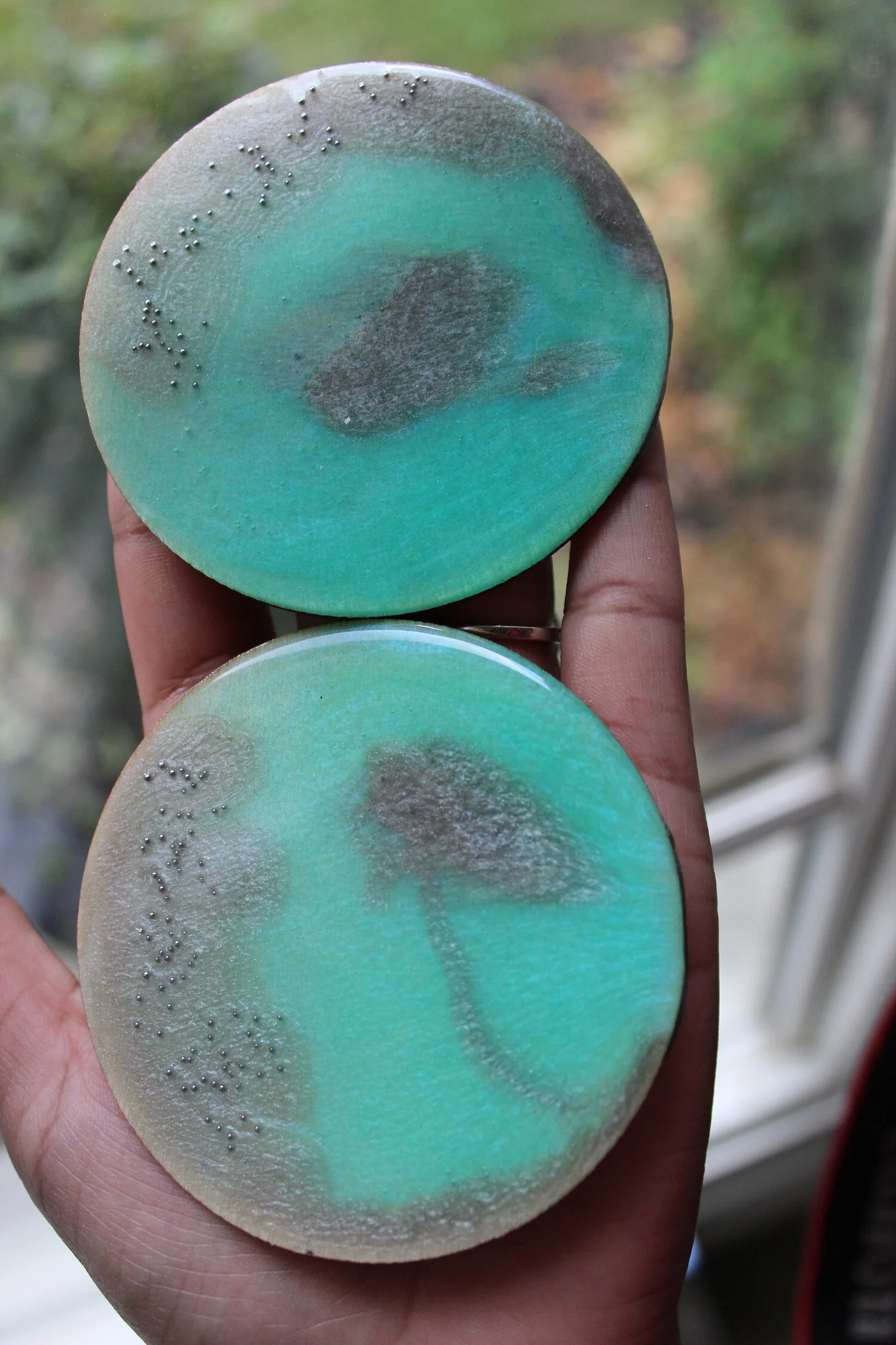 Cookie: mixed media teal and silver