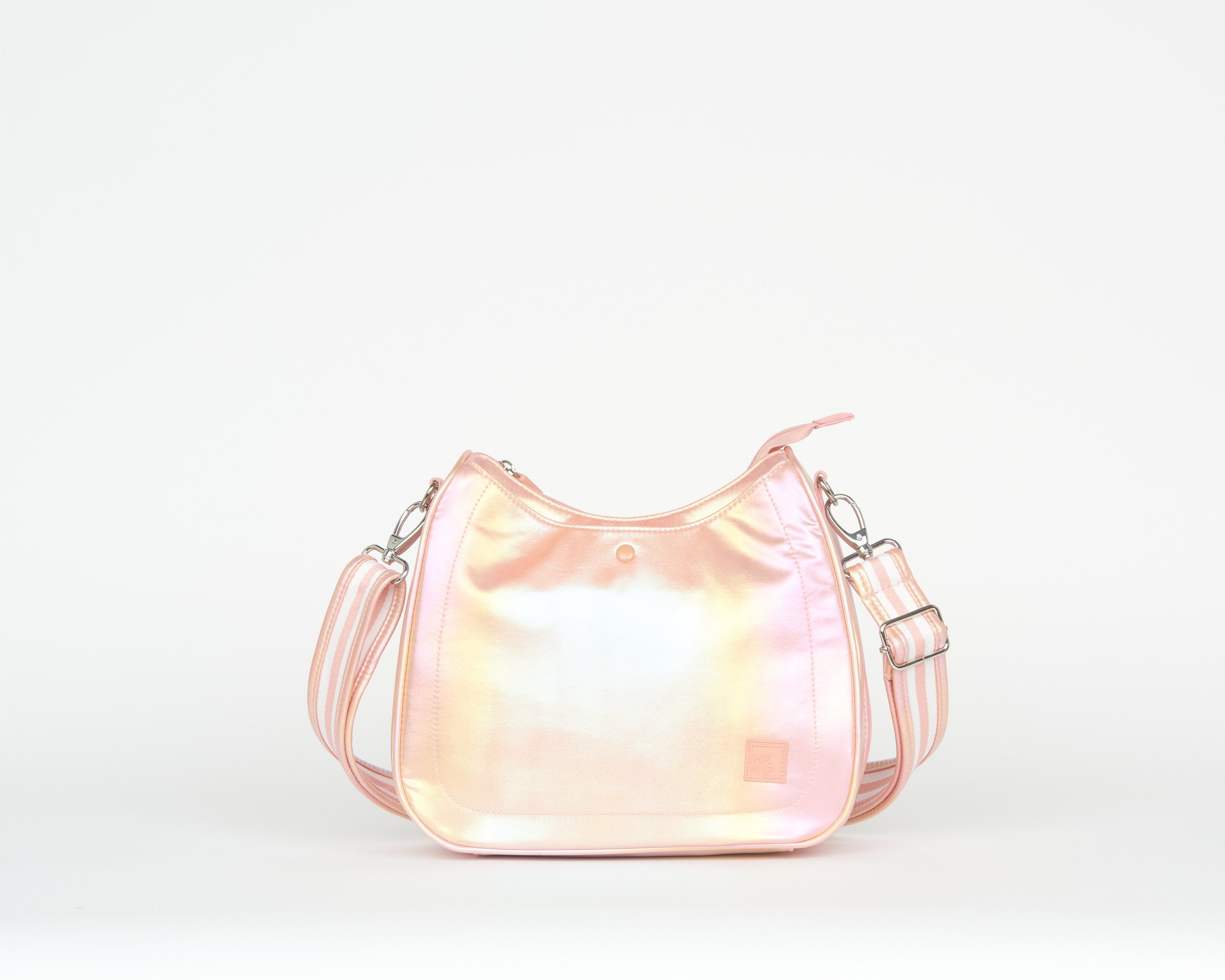 THE SIDE STRIPE SADDLE CROSSBODY BAG - IRIDESCENT PEACH