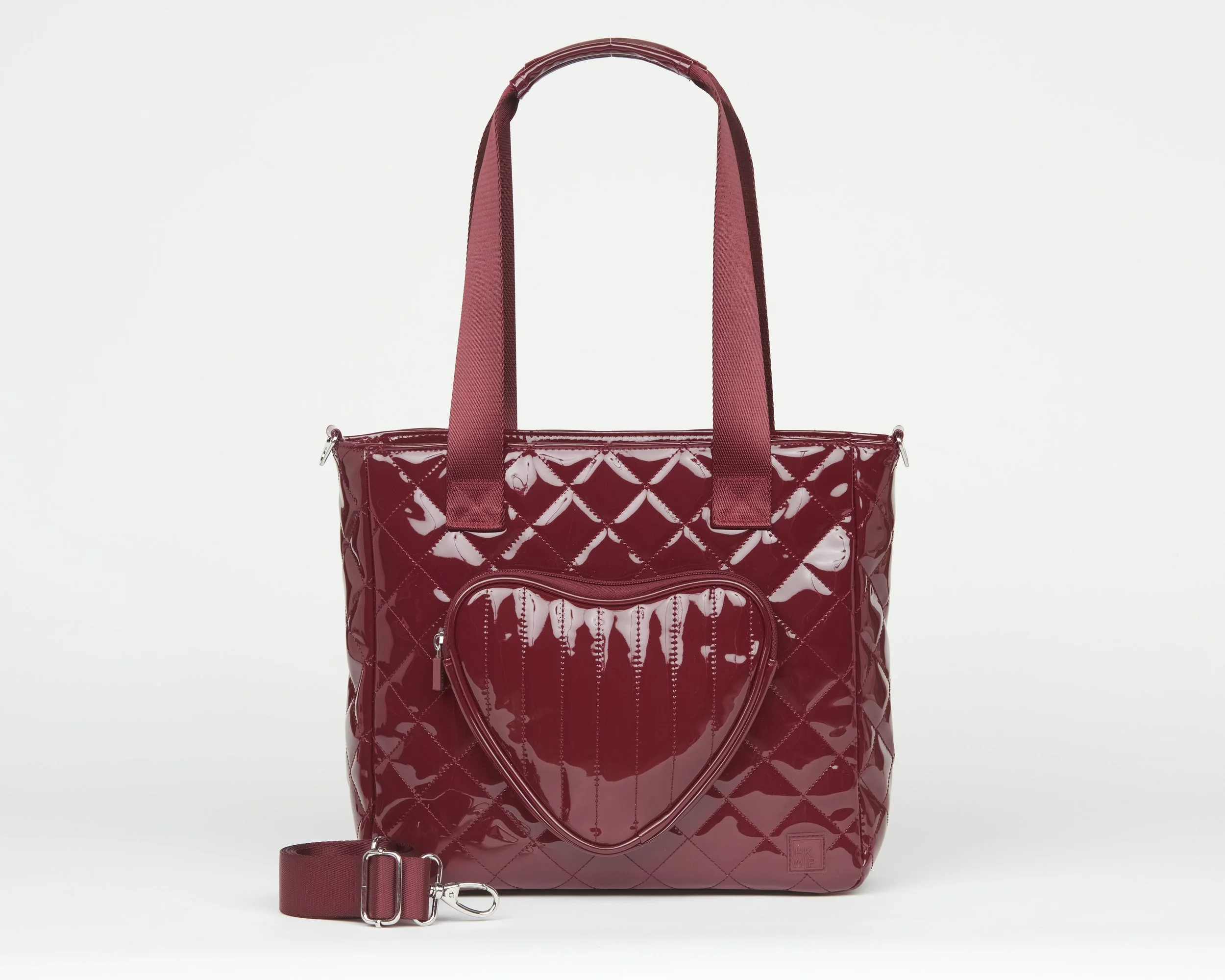 THE BE MY VALENTINE HEART TOTE W/ CROSSBODY STRAP - PATENT MERLOT